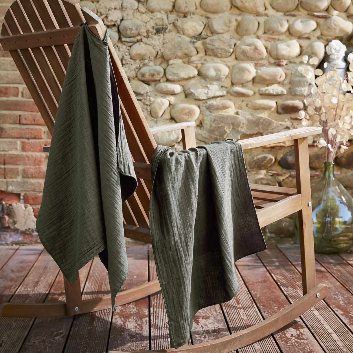 2er Set Handtücher aus Baumwoll-Gaze (70 cm) Gaïa Rosmaringrün 1