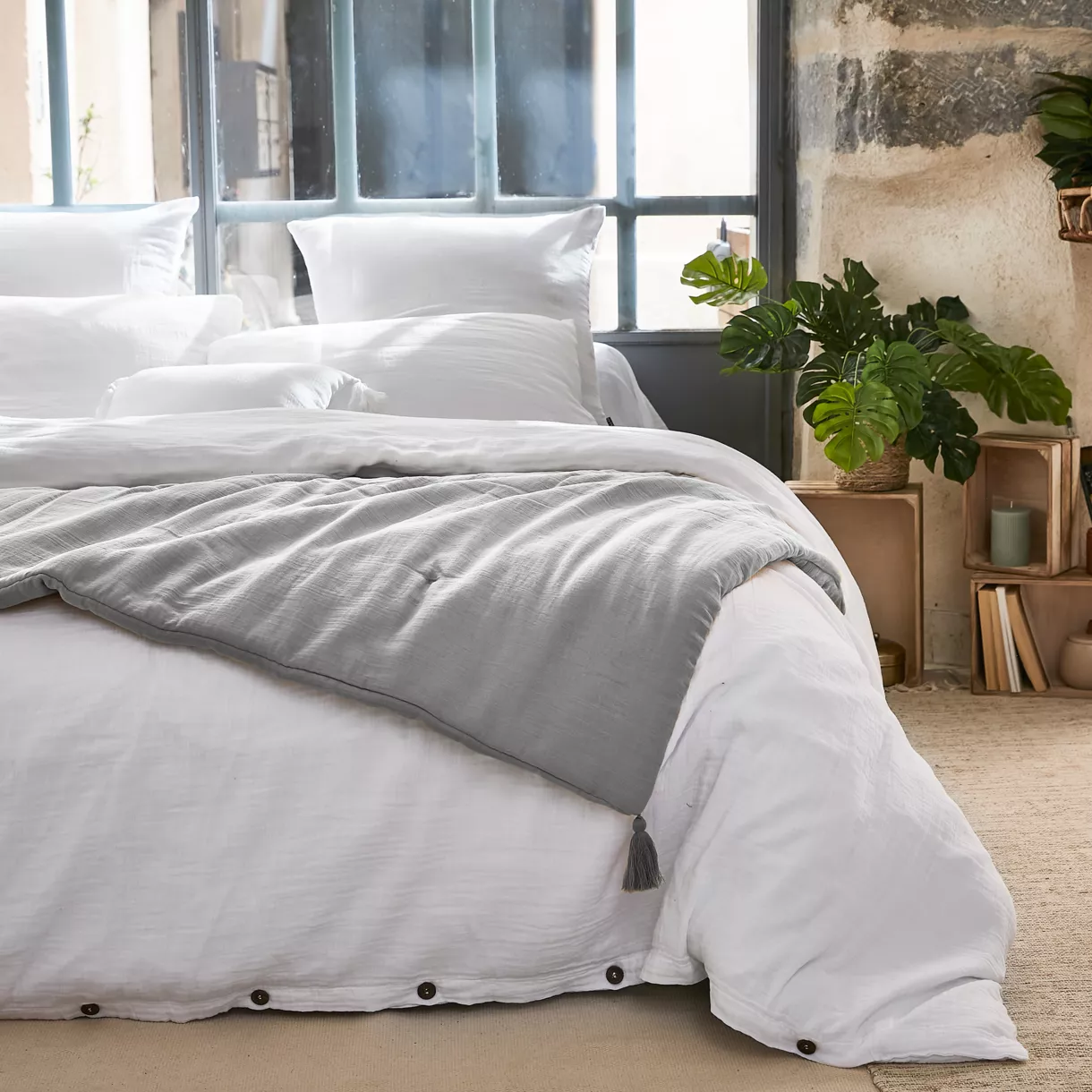 Runner letto garza di cotone (150 x 150 cm) Gaïa Grigio nuvola 1
