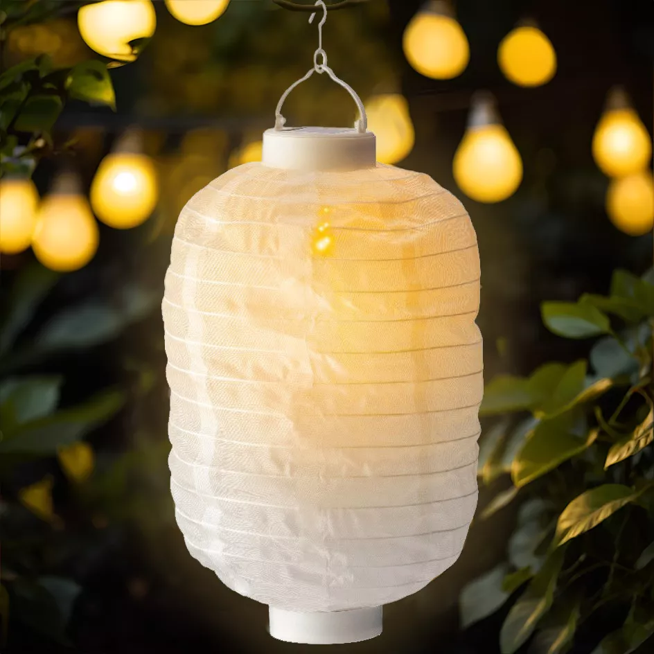 Lanterne chinoise solaire LED Cylindre effet flamme - Blanc chaud 1