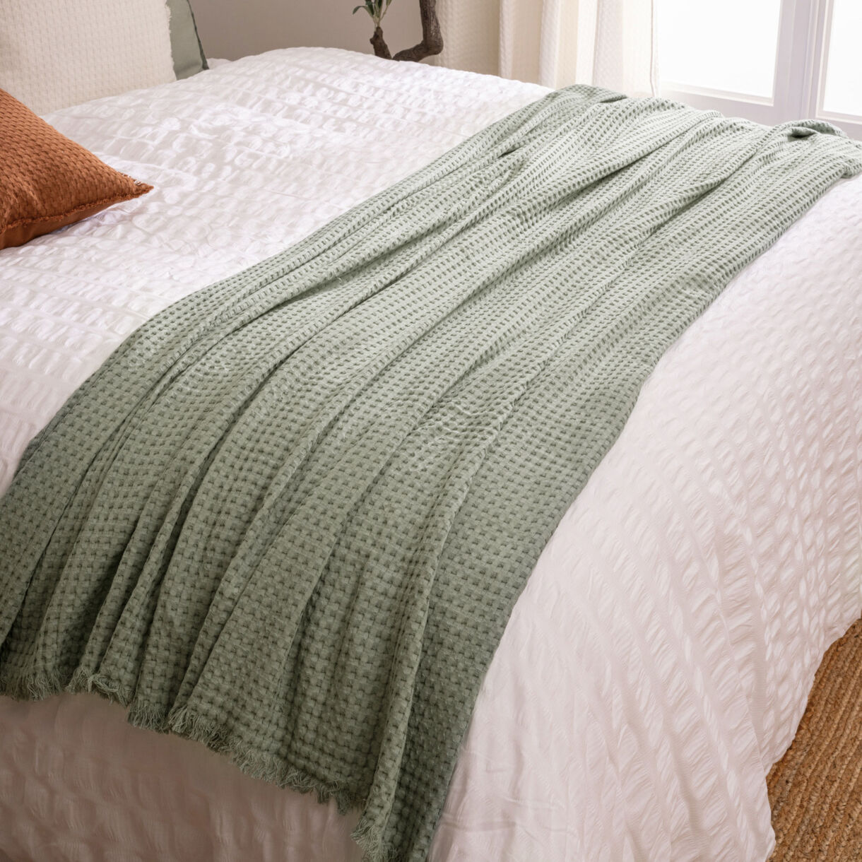Runner letto cotone (130 x 180 cm) Widdy Verde pallido