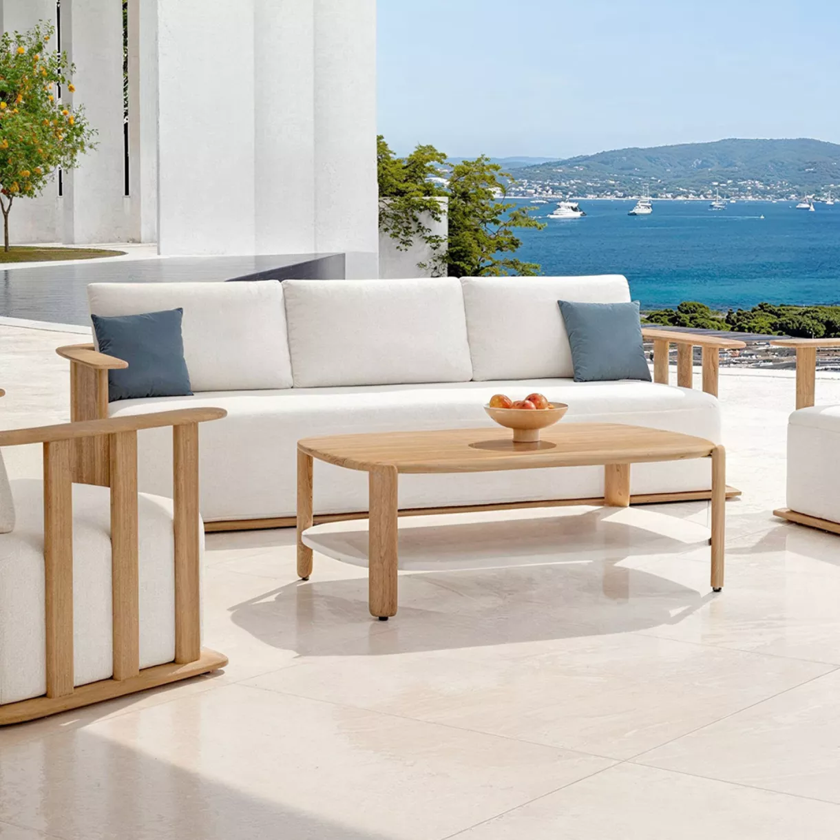 Salon de jardin bois teck 5 places Java - Ecru