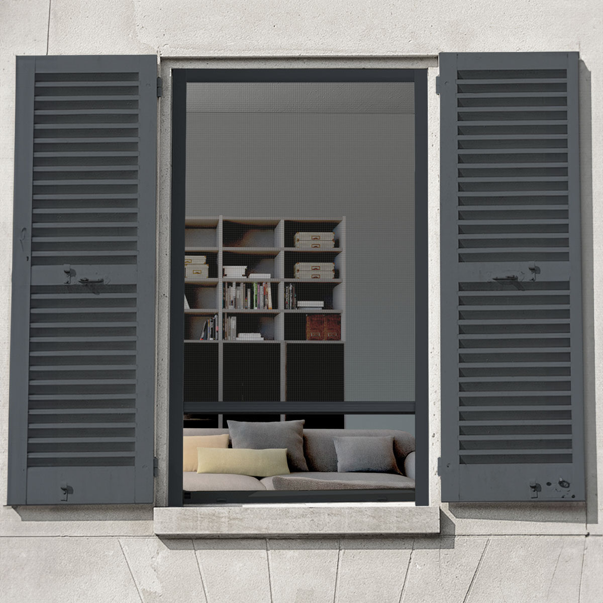 Moustiquaire fenêtre enroulable à châssis recoupable (130 x 160 cm) Moustyk Gris