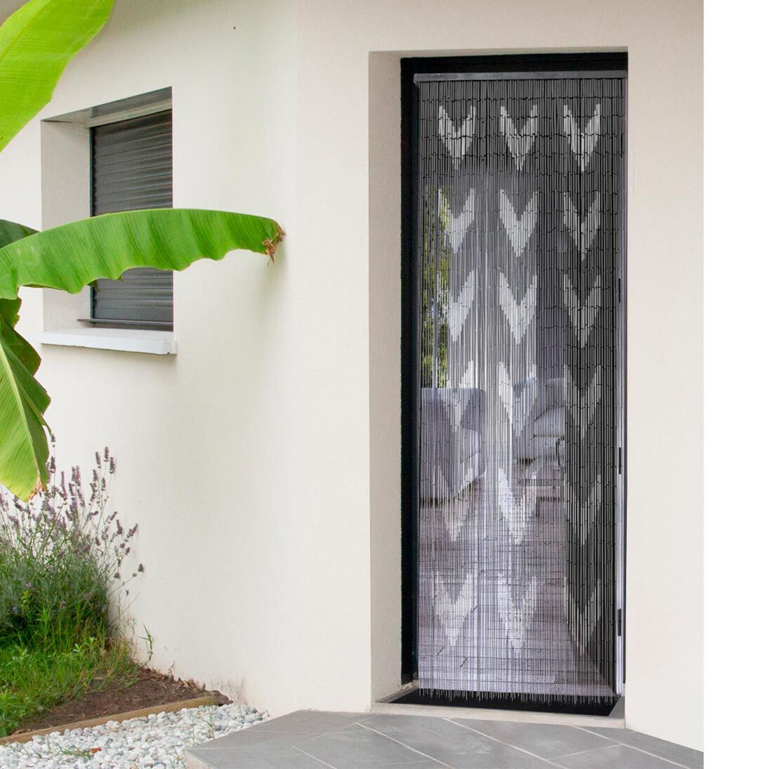 Cortina de puerta bambú (90 x 200 cm) Chevron Gris