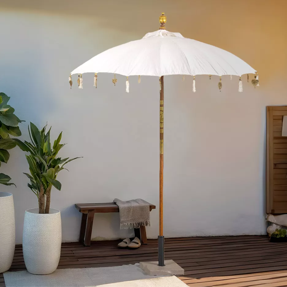 Parasol de jardín circular con adornos (D2 m) Cuzco - Blanco roto