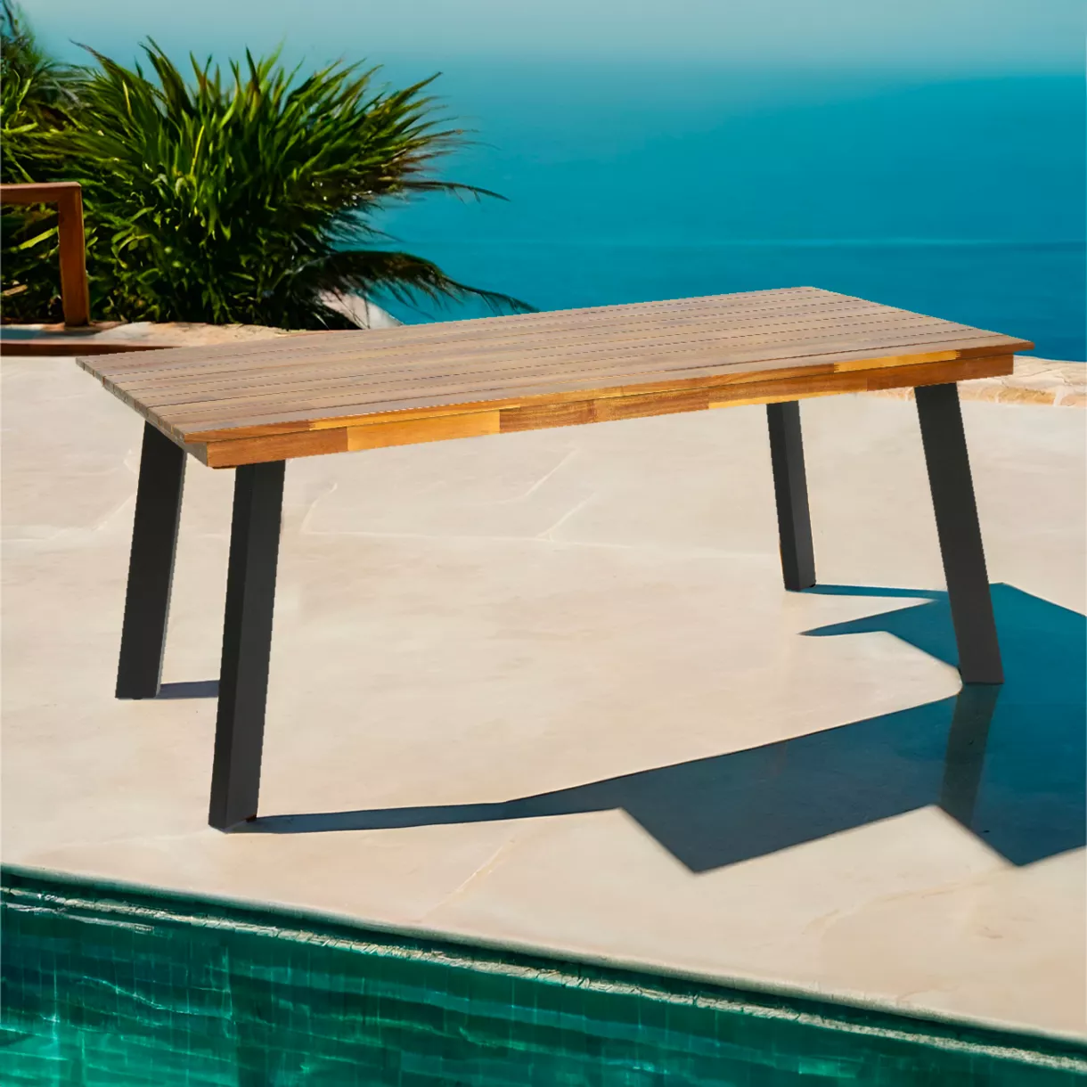 Mesa de jardín madera de acacia 8 lugares (180 x 90 cm) Pozman - Natural