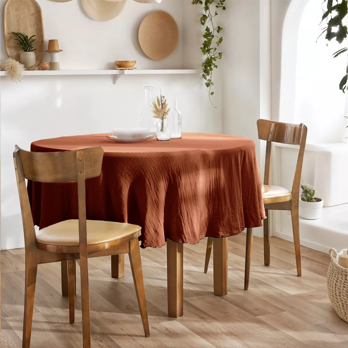 Nappe ronde (0) 180 cm Gaze de coton unie GAìA Terracotta