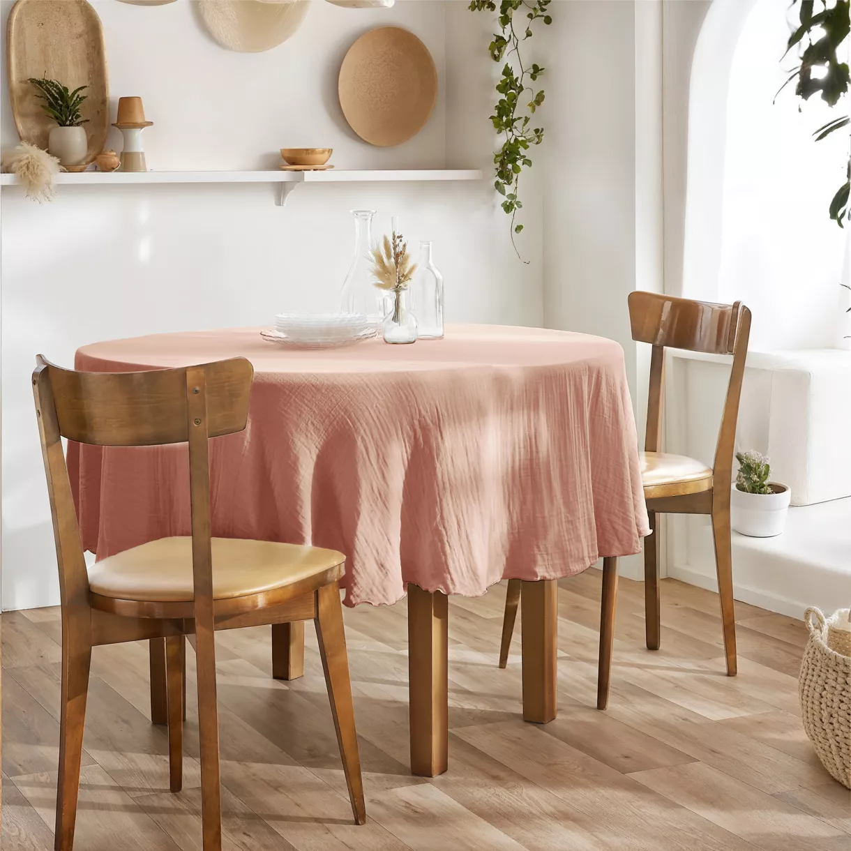 Tovaglia rotonda in garza di cotone (180 cm) Gaïa Rosa pesca