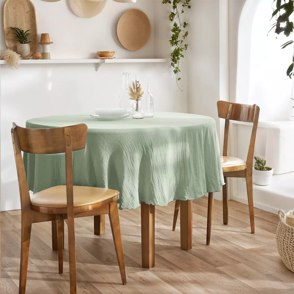 Tafelkleed rond Katoengaas (180 cm) Gaïa Eucalyptus groen