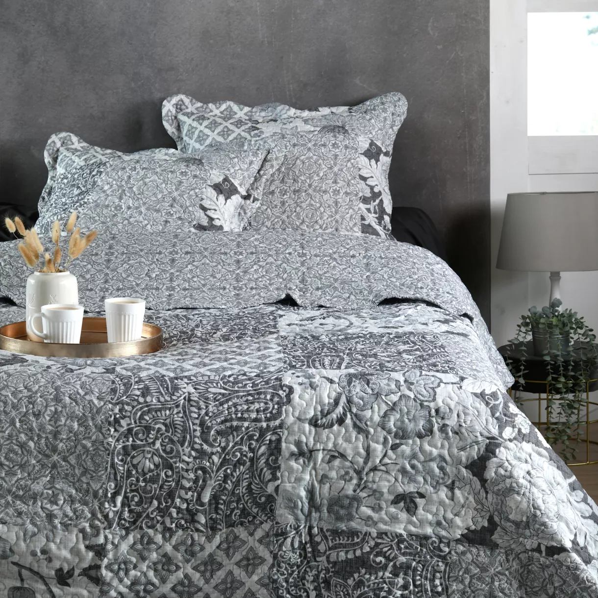 Bedsprei met kussensloop (180 x 240 cm) Octavia Grijs
