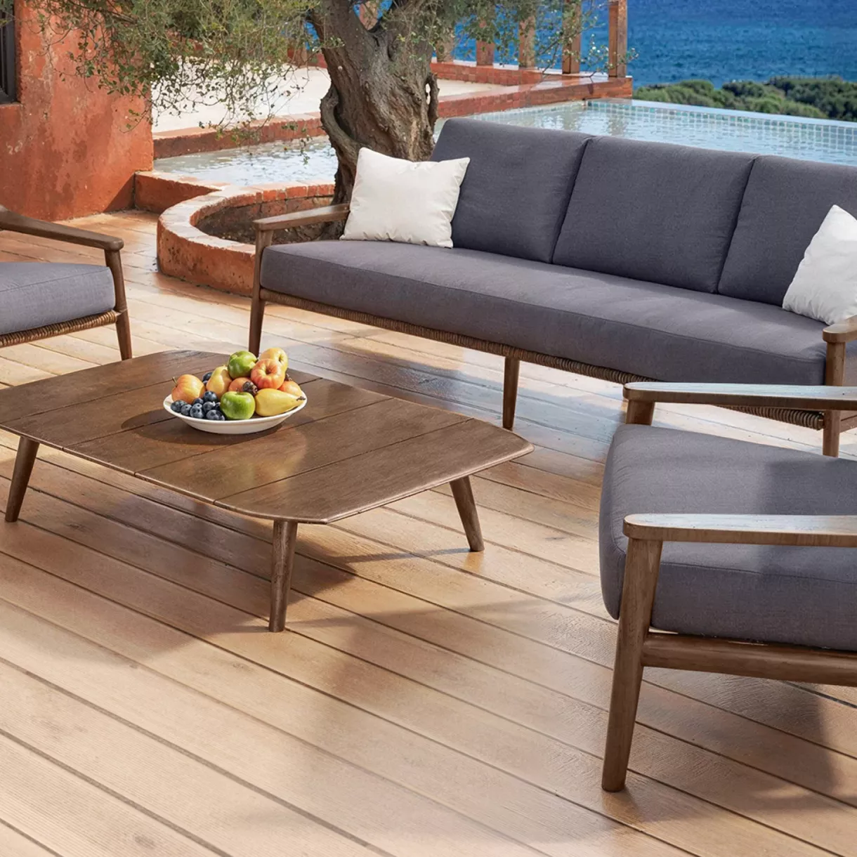 Salon de jardin bois teck 5 places Cap Ferrat - Gris
