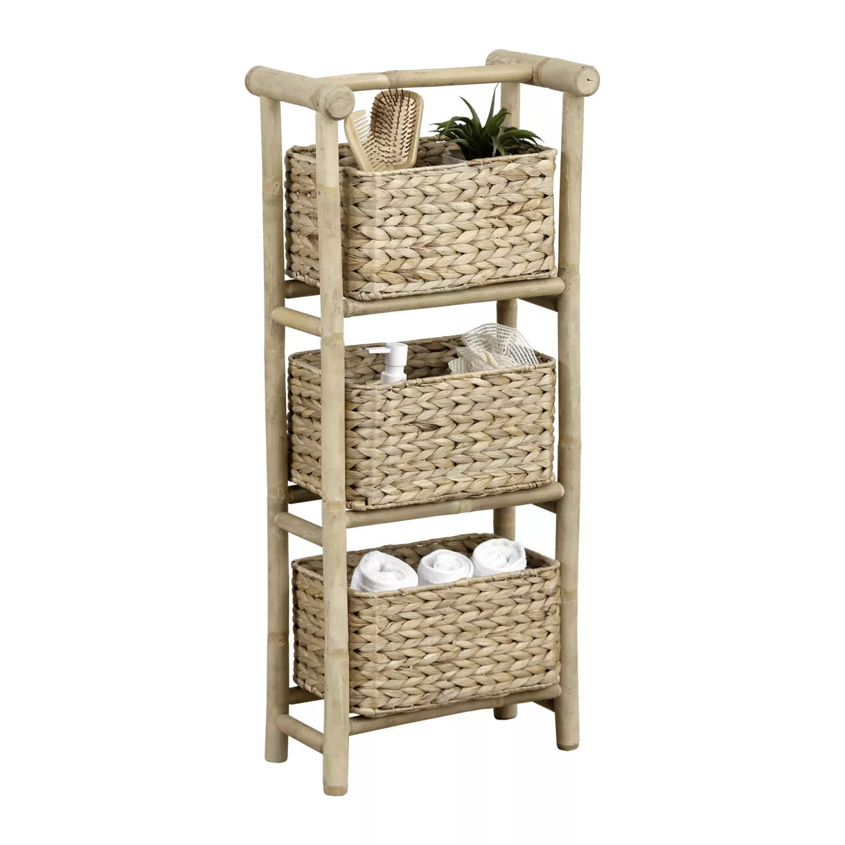 3-Körbe Regal aus Bambus und Wasserhyazinthe (H91 cm) Bali