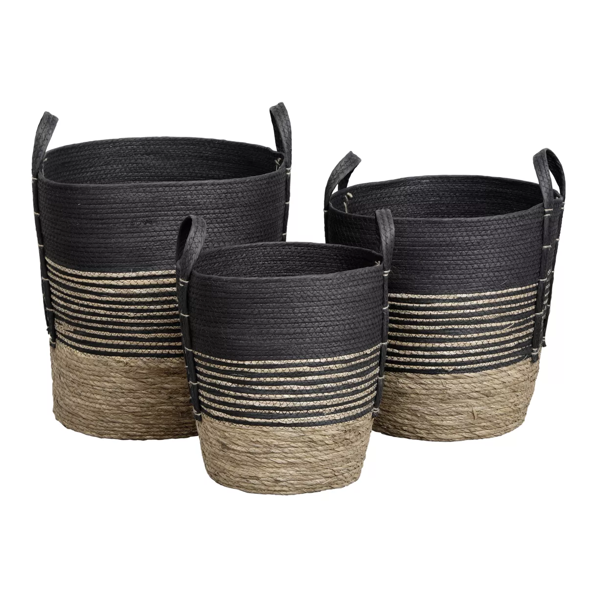 SET DE 3 PANIERES RONDES FIBRE VEGETALE + PAPIER - NATUREL/NOIR
