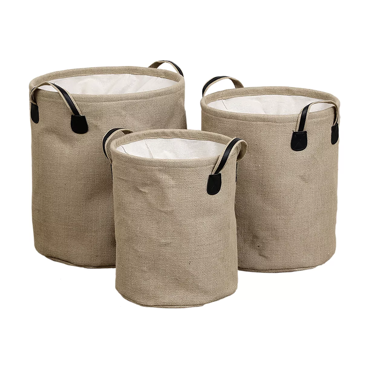 SET DE 3 PANIERES A LINGE RONDES EN JUTE - NATUREL