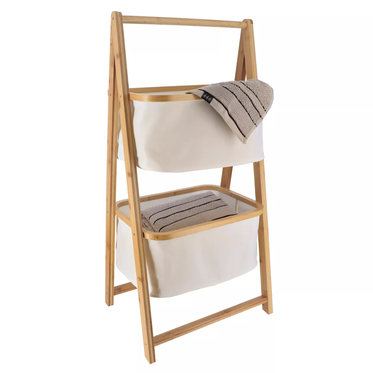 ETAGERE BAMBOU 2 PANIERS POLYESTER - NATUREL/BAMBOU