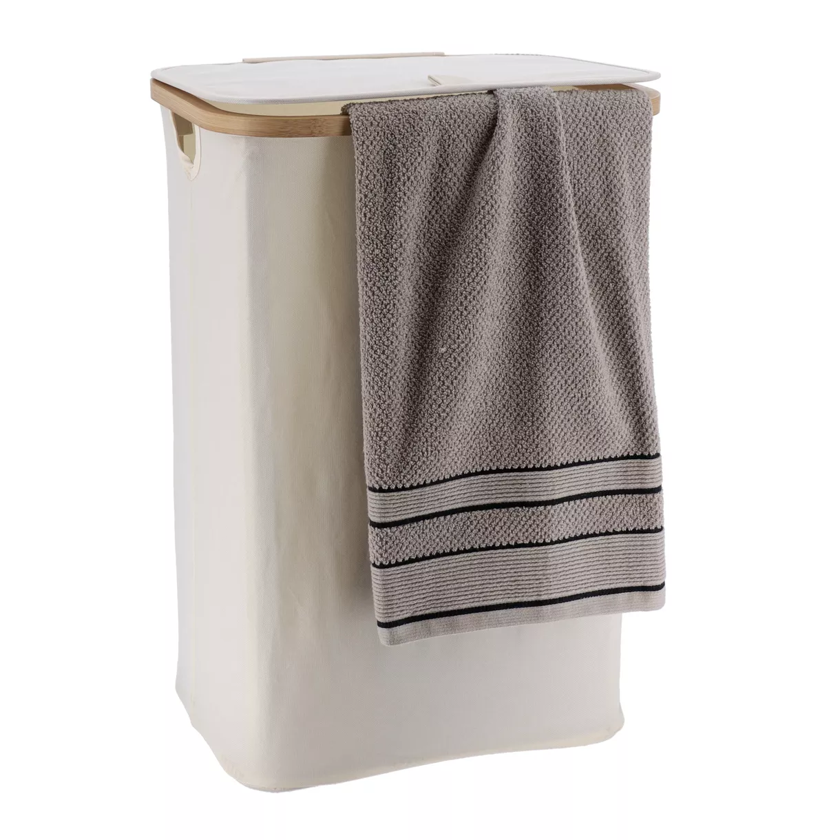 Wäschekorb rechteckig und faltbar (H60 cm) Purebamboo Cremeweiß