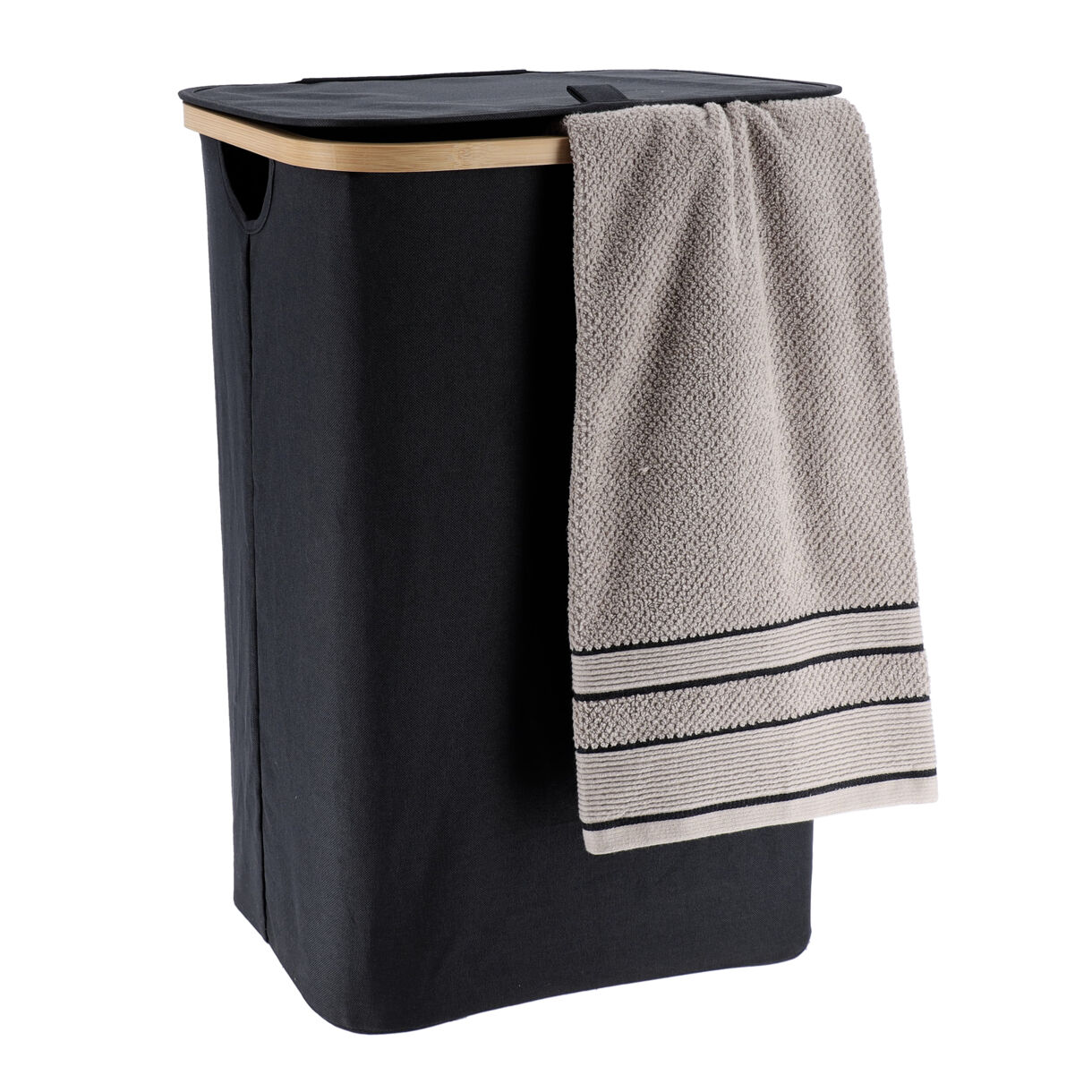 Cesto de ropa rectangular y plegable (H60 cm) Purebamboo Negro