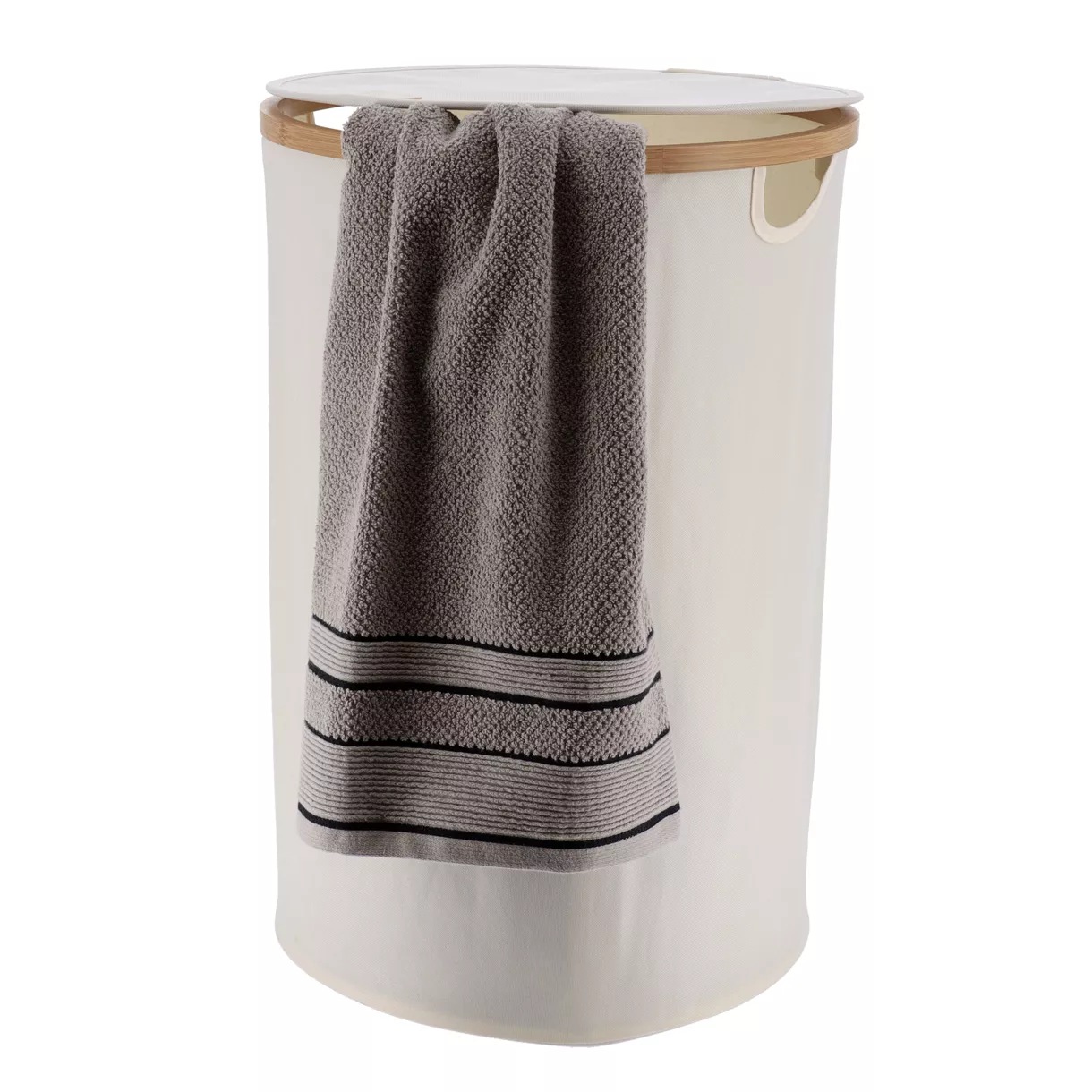 Wasmand rond en opklapbaar (H60 cm) Purebamboo Ecru