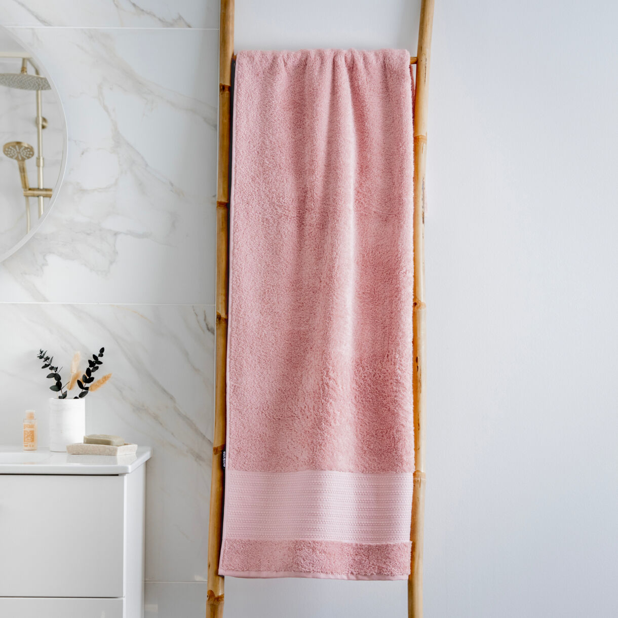 Asciugamano bagno cotone bio (90 x 150 cm) Méline Rosa pesca
