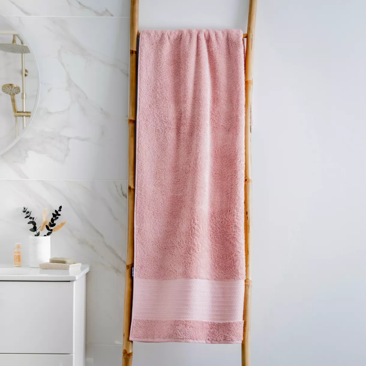 Serviette de bain coton bio (90 x 150 cm) Méline Rose pêche