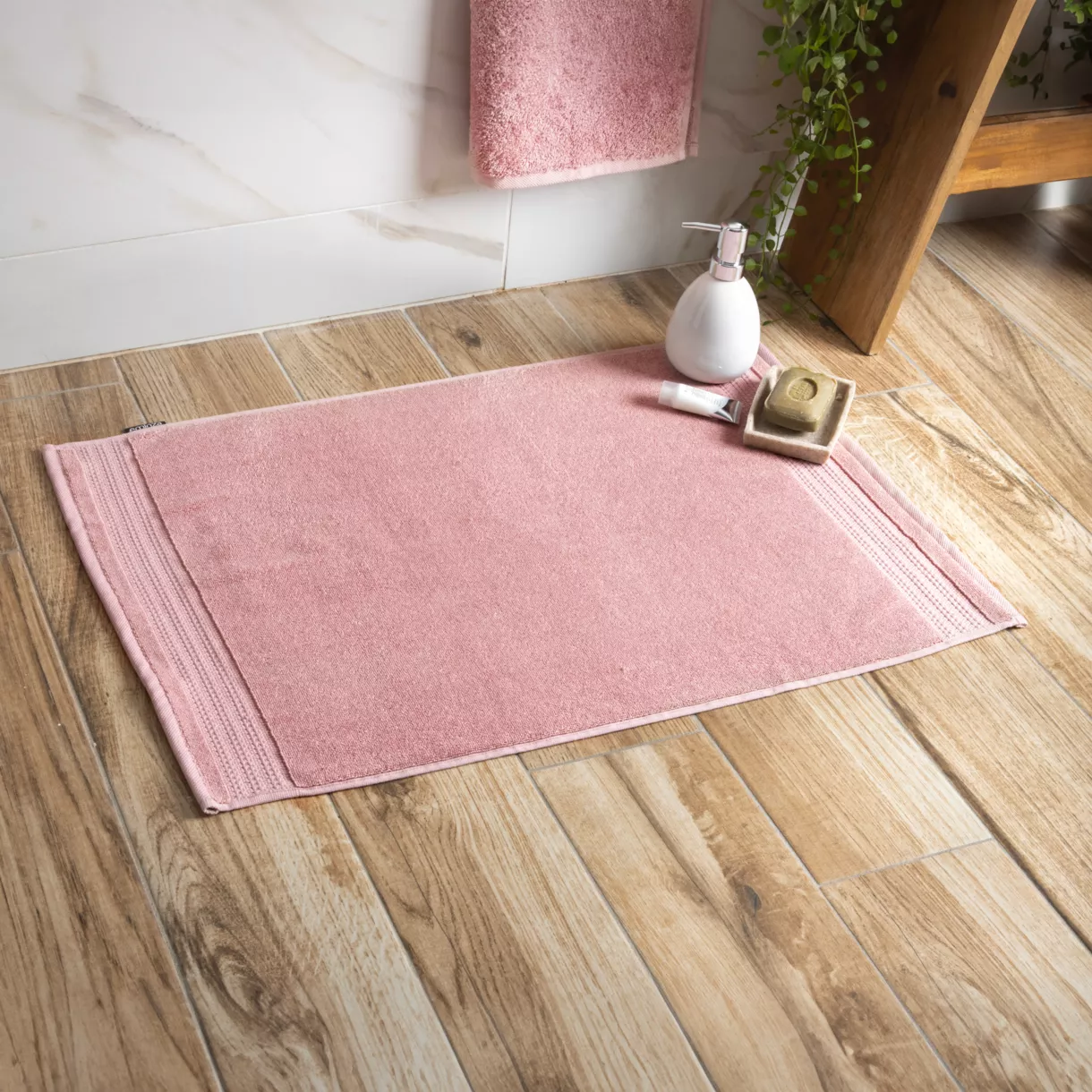 Tapis de bain coton bio (50 x 70 cm) Méline Rose pêche