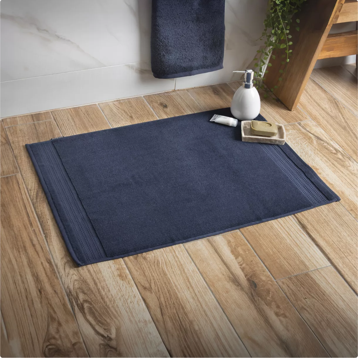 Alfombra de baño de algodón orgánico (70 cm) Garance Azul noche