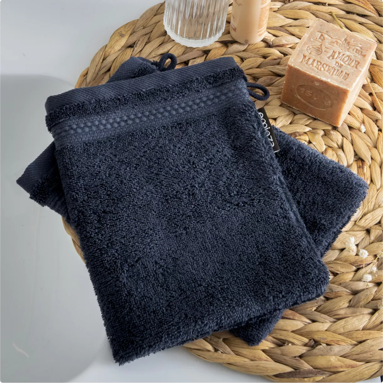 Set van 2 washandjes biologisch katoen Garance Nachtblauw 1