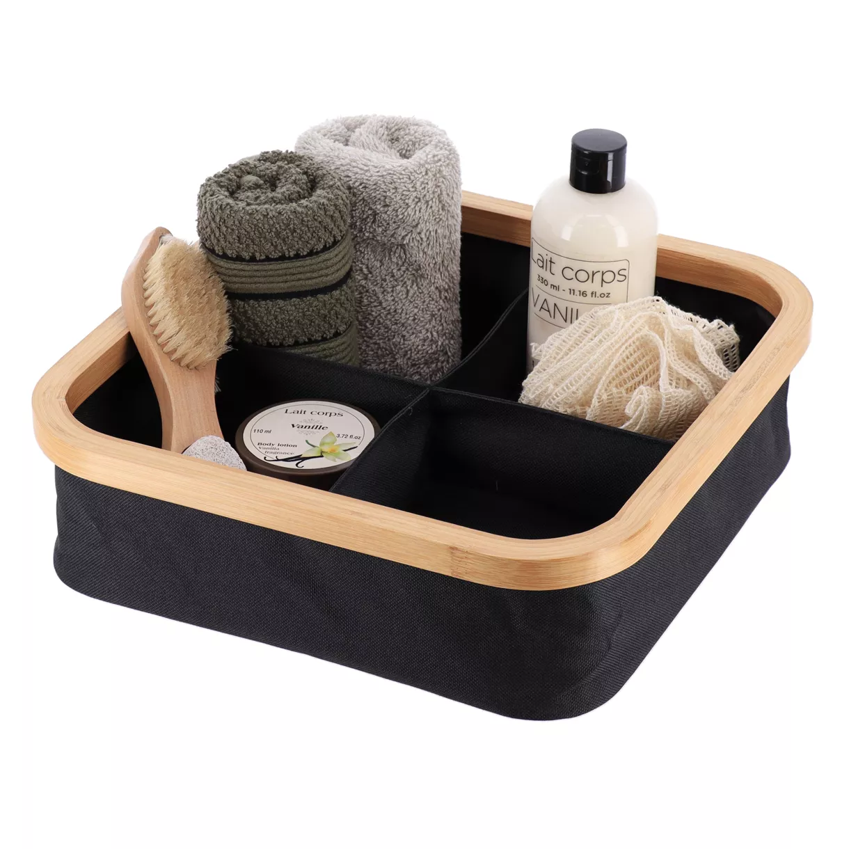 Organizer vierkant opklapbaar 4 vakken (L30 x H10 cm) Purebamboo Zwart