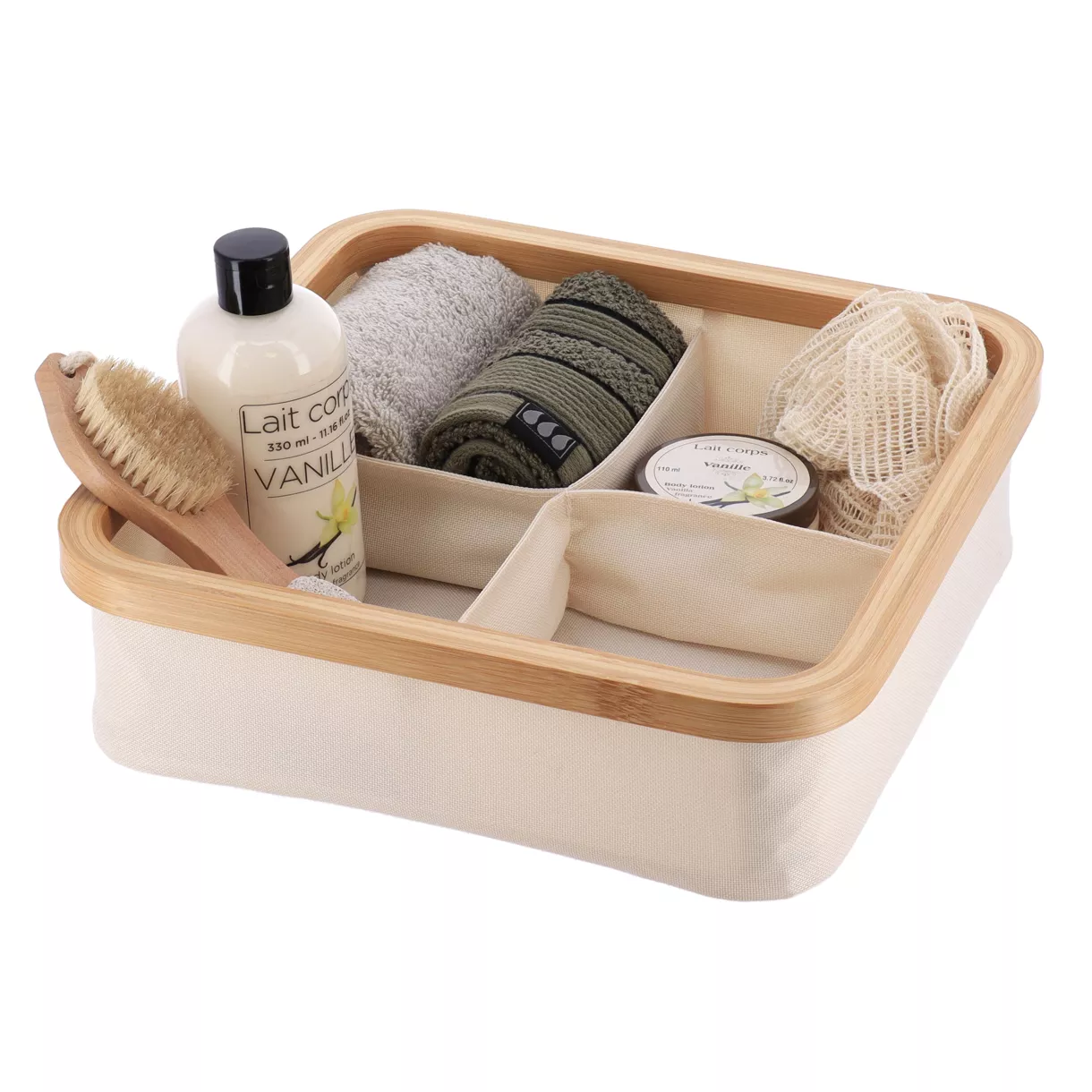 Organizer quadratisch faltbar 4-Fächer (L30 x H10 cm) Purebamboo Cremeweiß
