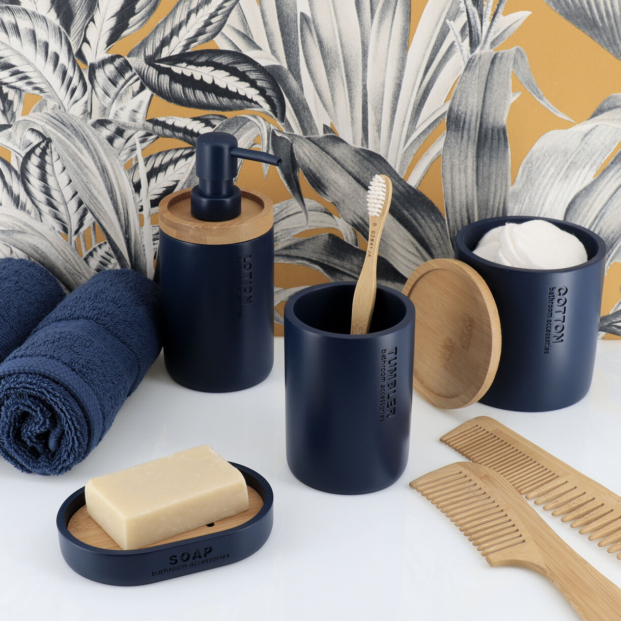 Set di accessori bagno Puro bambù Blu marino