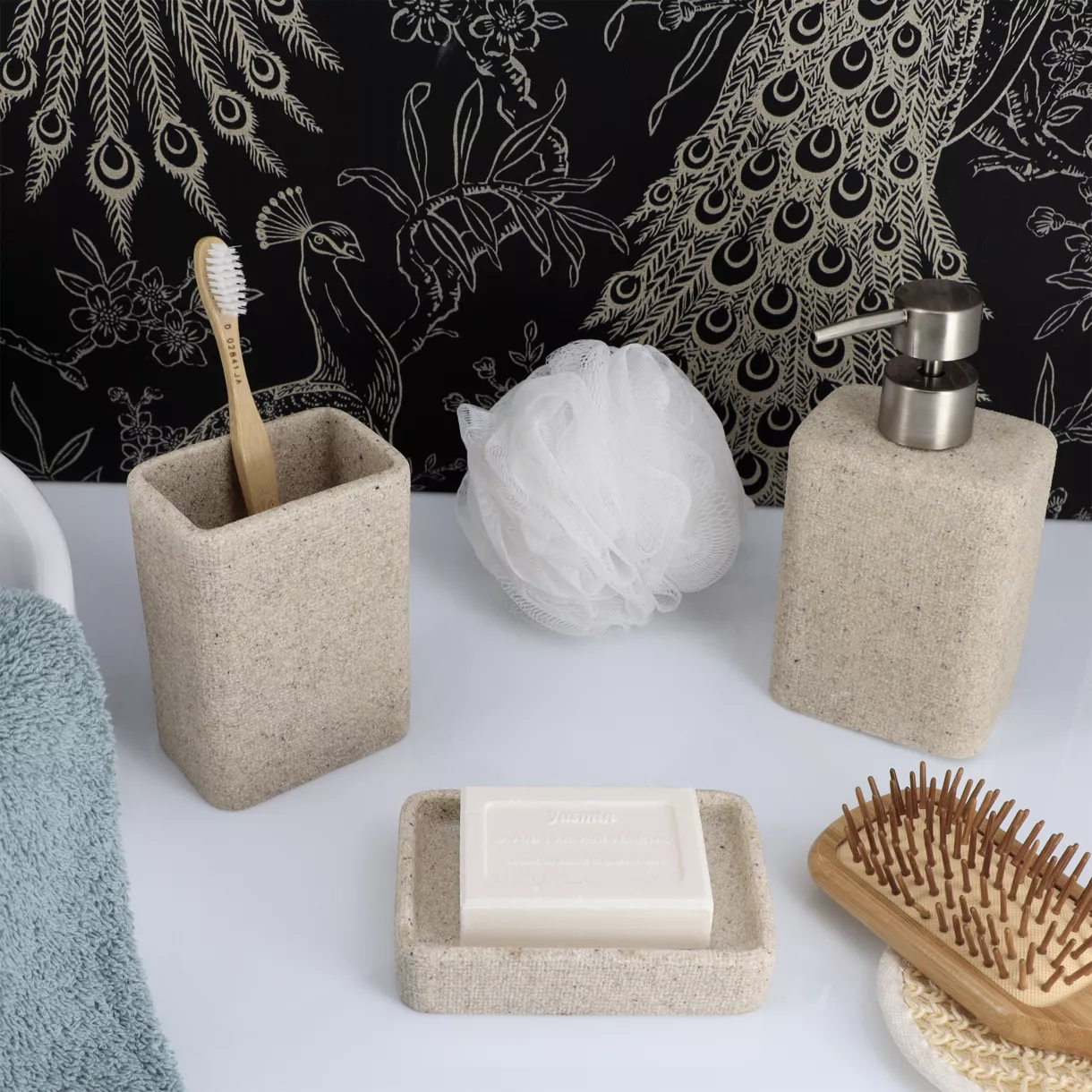 Set de accesorios de baño efecto Arena Beige