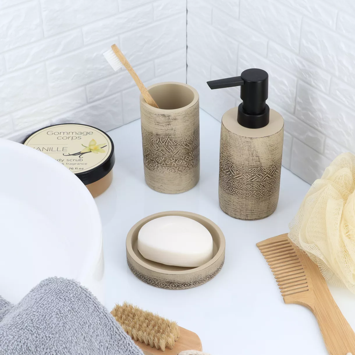 Set de accesorios de baño cemento Tanger Natural