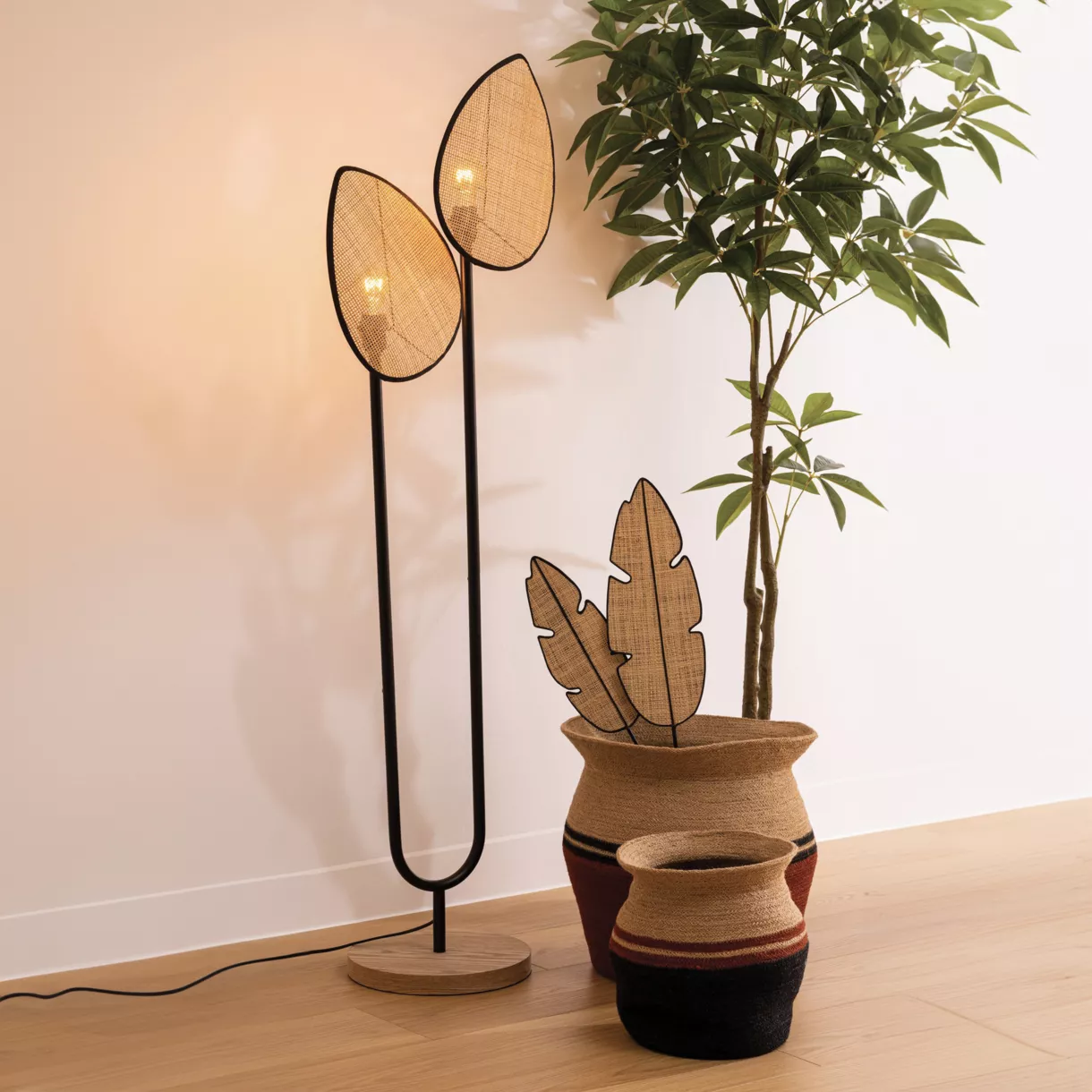Lámpara de pie en ratán Olme Beige 1