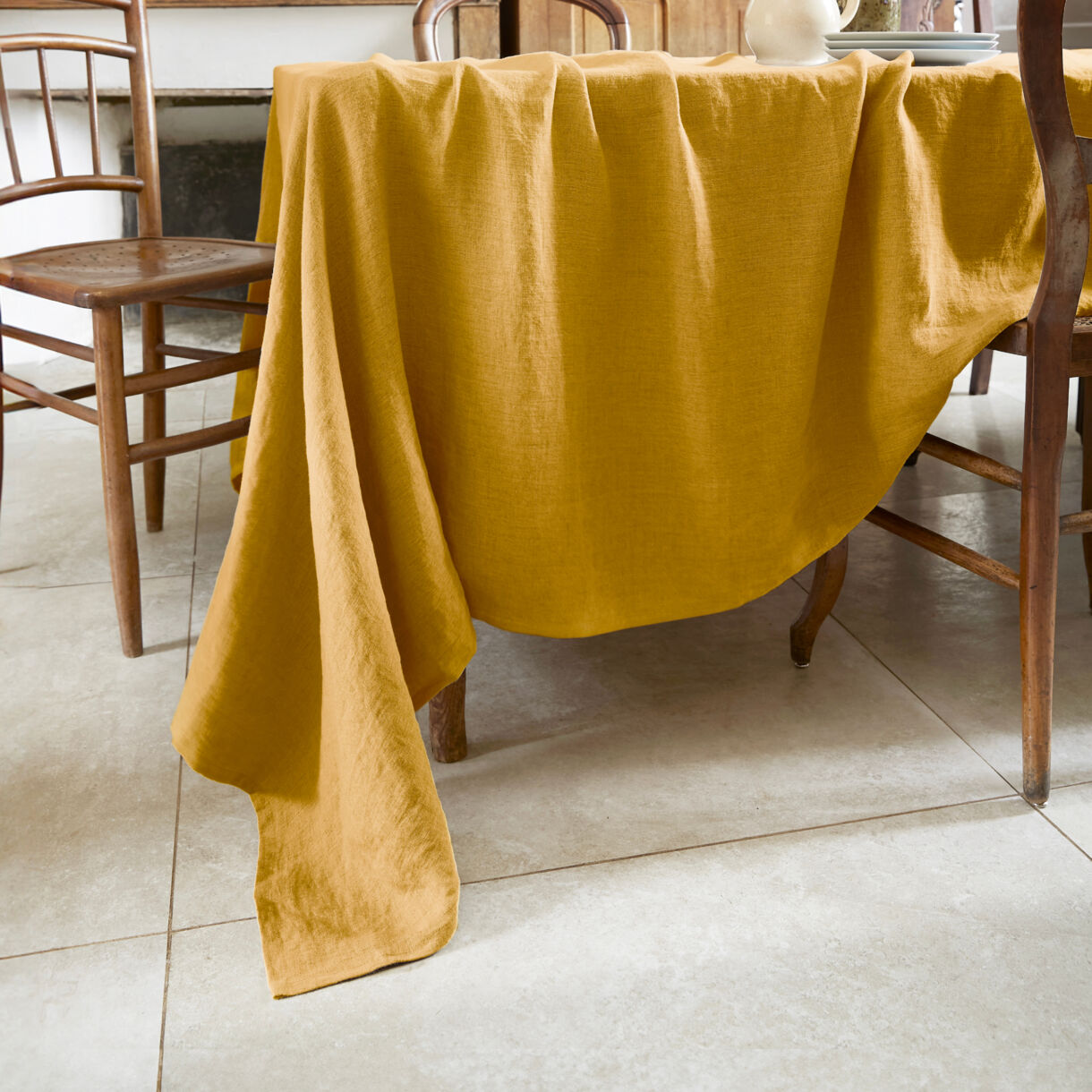 Mantel rectangular lino lavado (L250 cm) Louise Amarillo mostaza 1