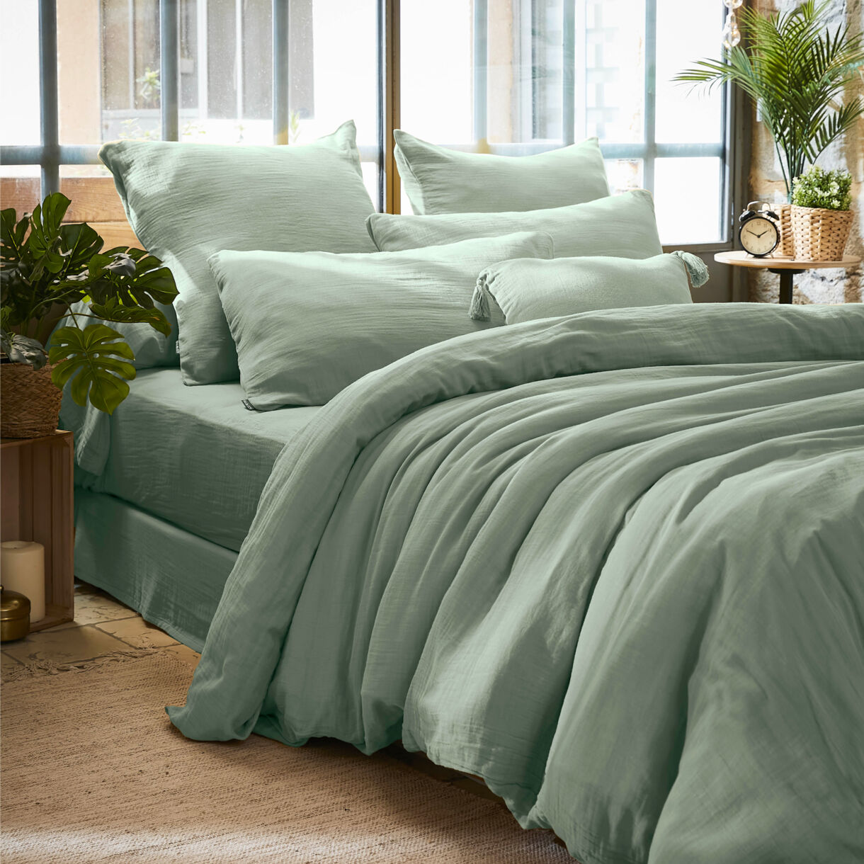 Bettbezug aus Baumwoll-Gaze (200 x 200 cm) Gaïa Eukalyptusgrün