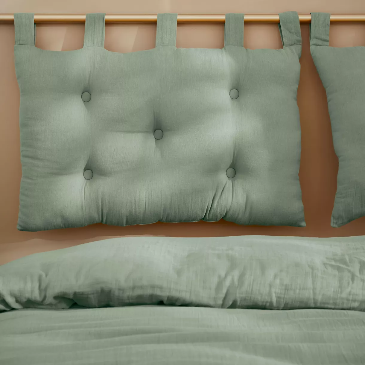 Testata cuscino letto in garza di cotone (80 x 50 cm) Gaïa Verde eucalipto