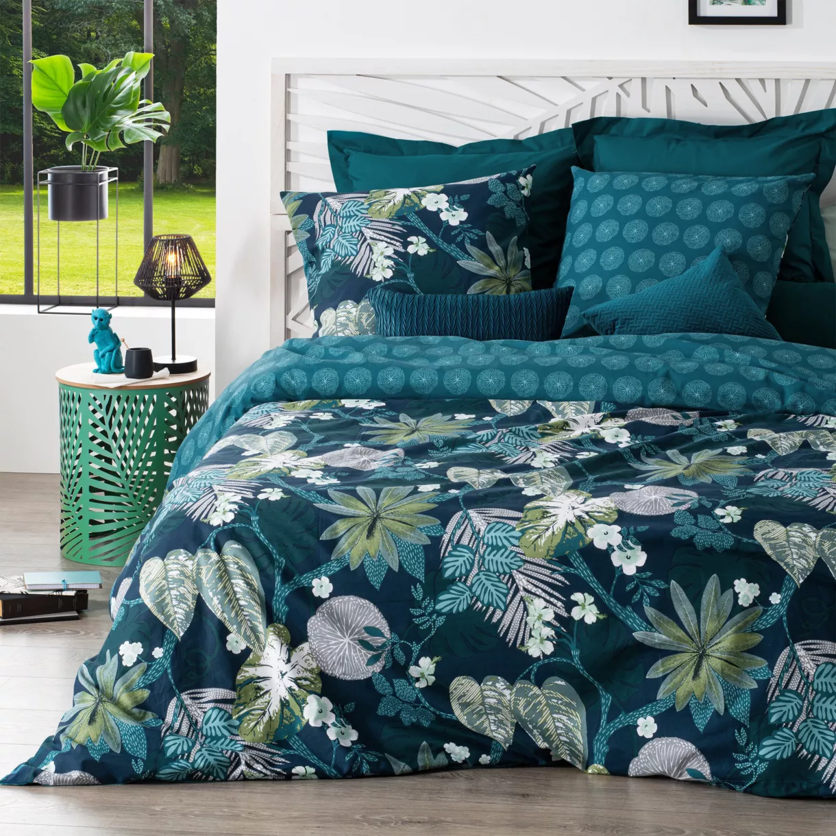 Funda nórdica y dos fundas para almohada en percal de algodón (240 cm) Gembur Azul trullo 1