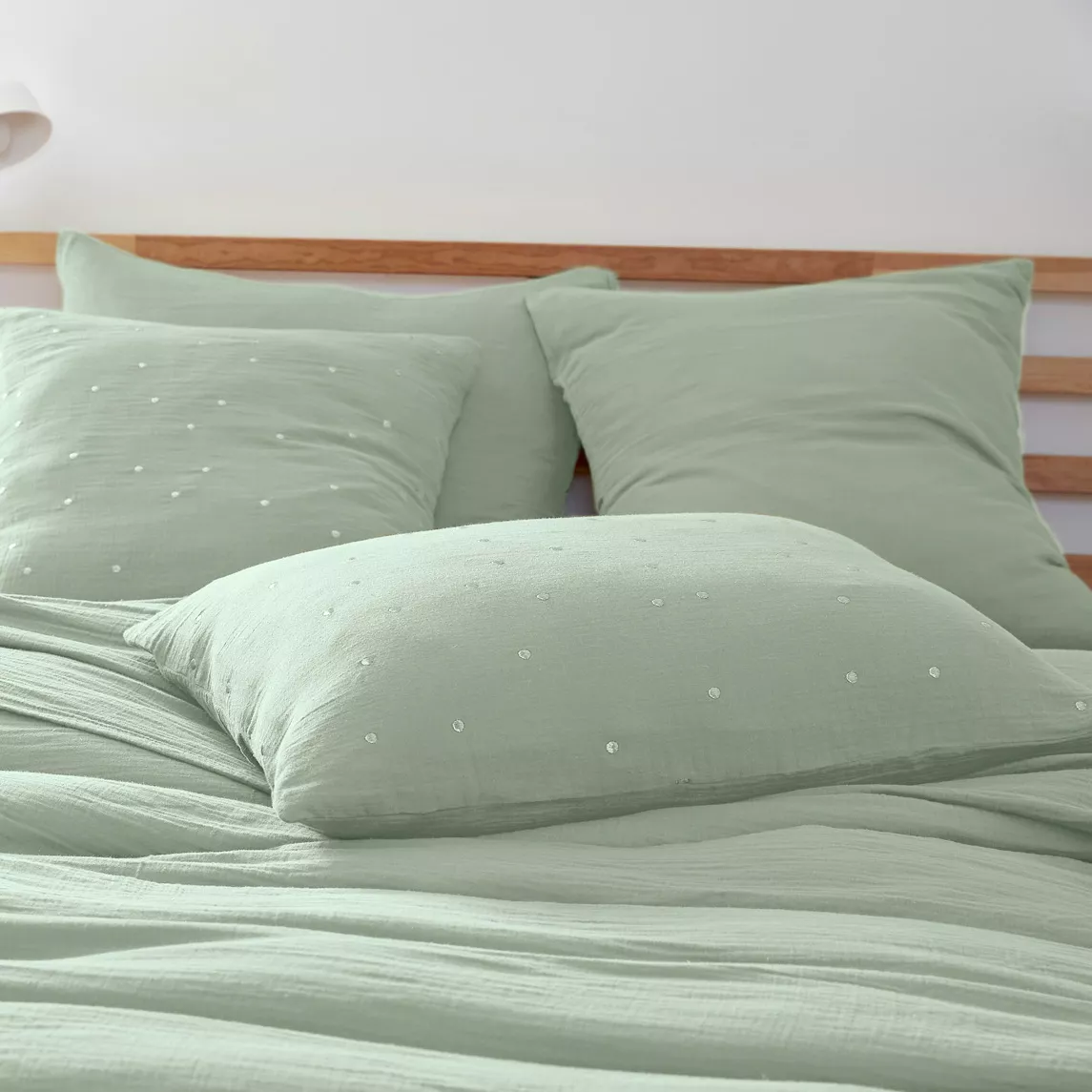 Taie d'oreiller rectangulaire gaze de coton (50 x 70 cm) Gaïa Chic Vert eucalyptus