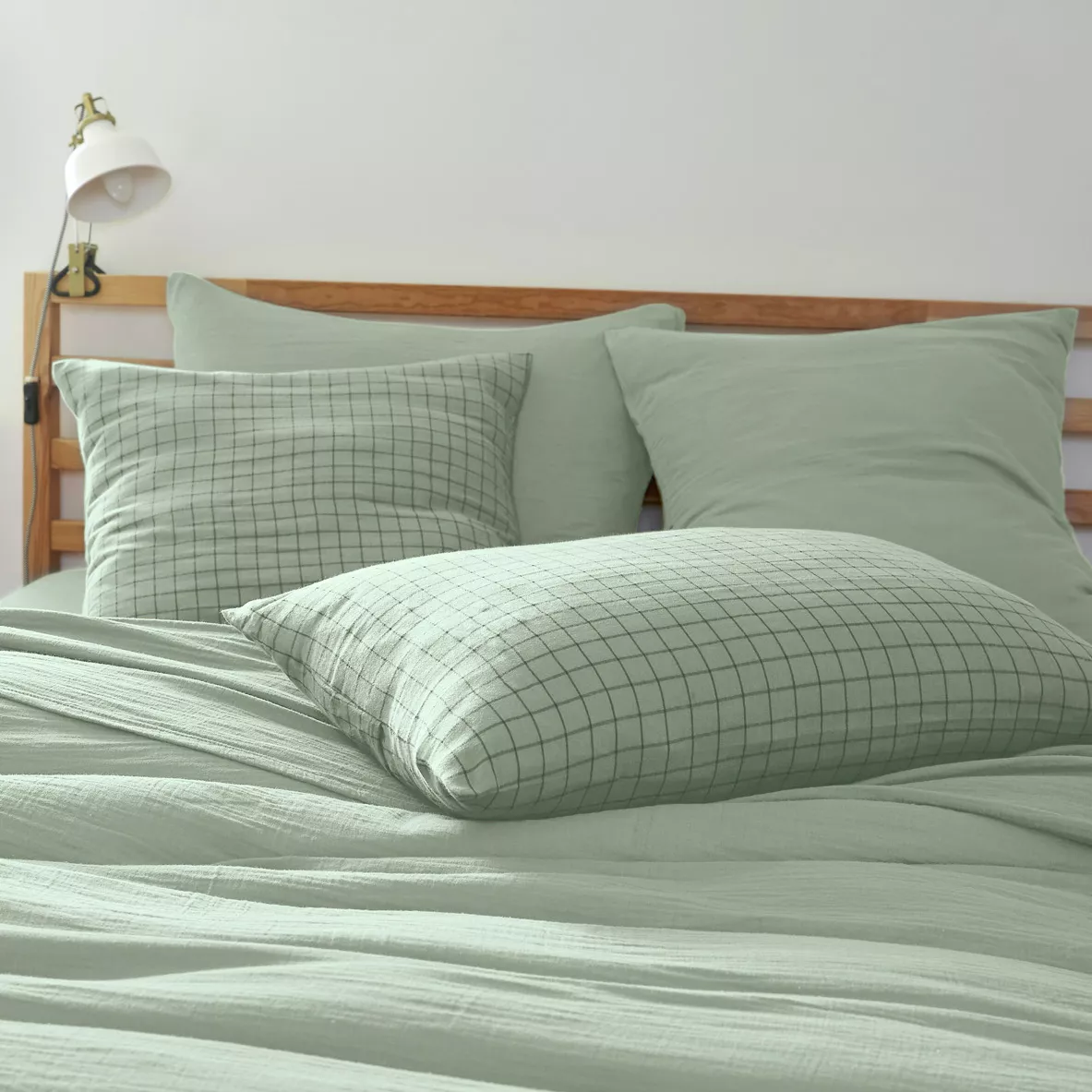 Taie d'oreiller rectangulaire gaze de coton (50 x 70 cm) Gaïa Mix Vert eucalyptus
