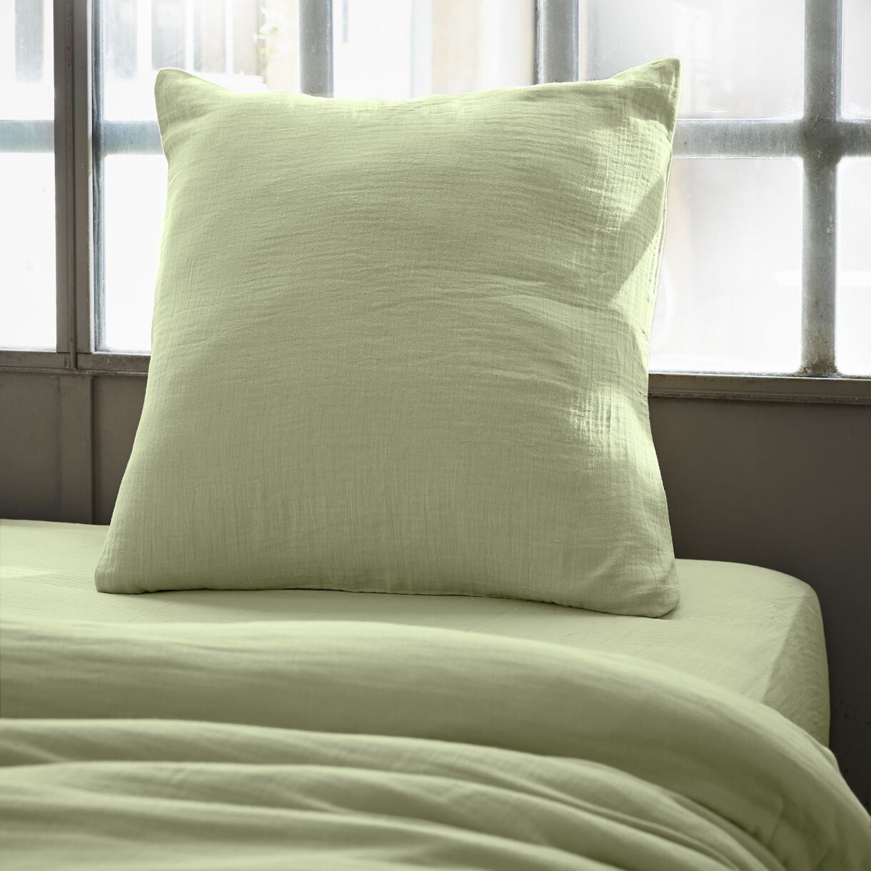 Funda de almohada cuadrada de gasa de algodón (80 x 80 cm) Gaïa Verde tilo