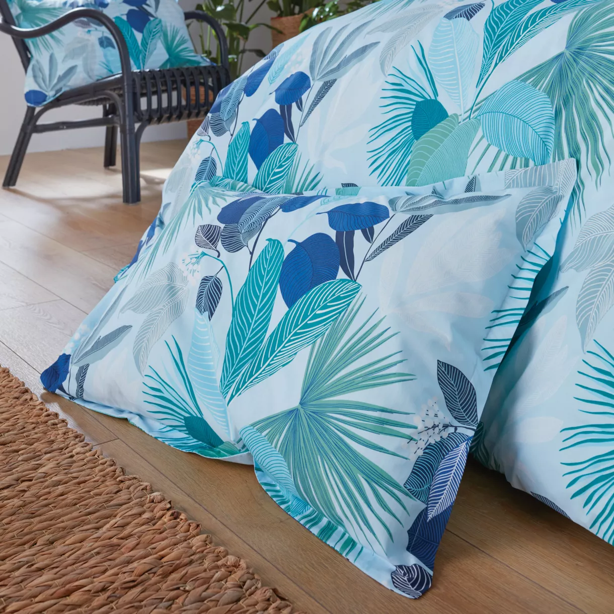 Funda de almohada rectangular en percal de algodón (50 x 70 cm) Morea Azul