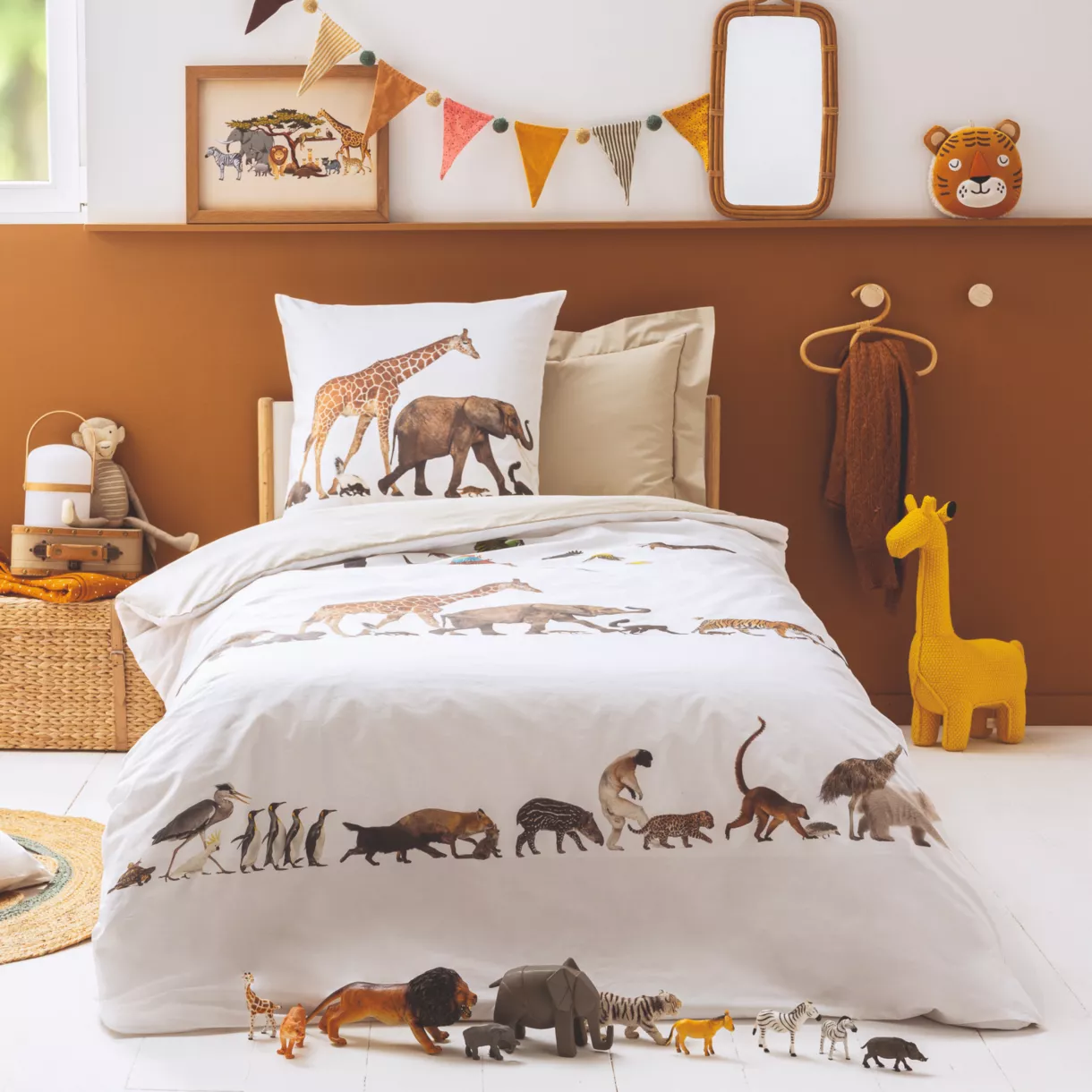 Funda nórdica para niños en percal de algodón (140 x 200 cm) Noé Multicolor