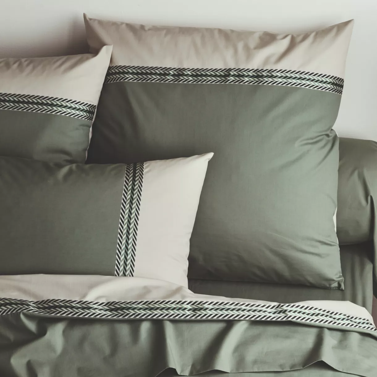 Funda de almohada cuadrada en percal de algodón (65 x 65 cm) Noa Verde kaki