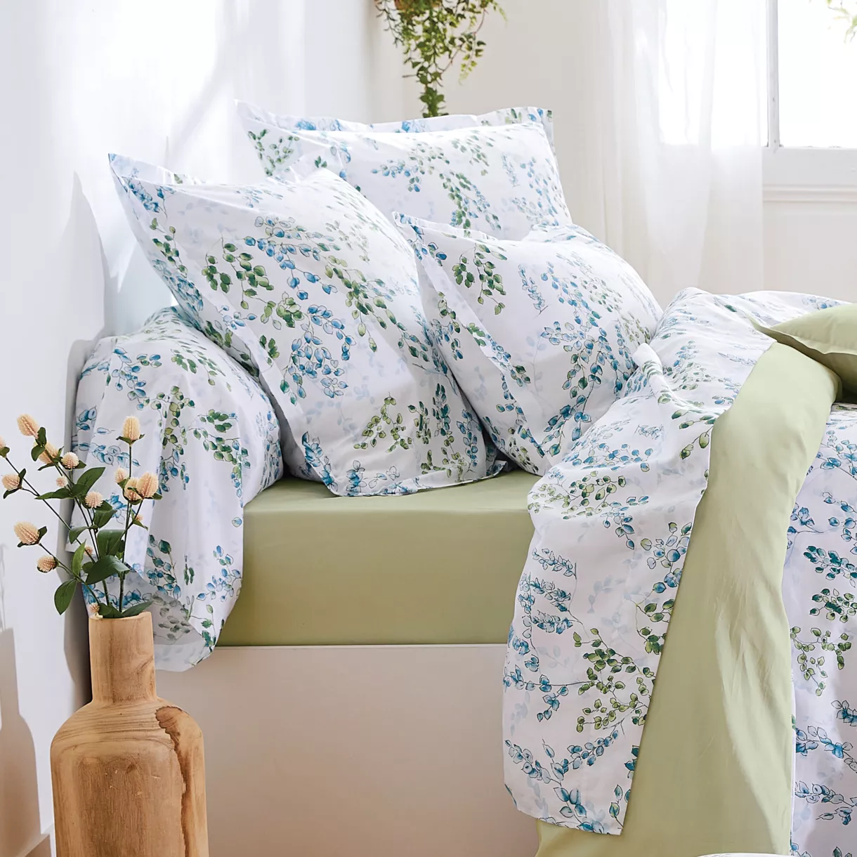 Funda de almohada rectangular en  satén de algodón (50 x 70 cm) Angèle Verde lima