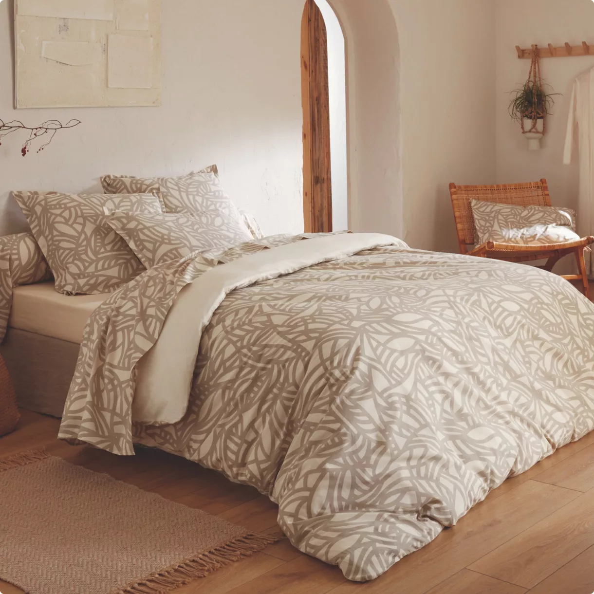 Housse de couette coton lavé (280 x 240 cm) Séréna Beige