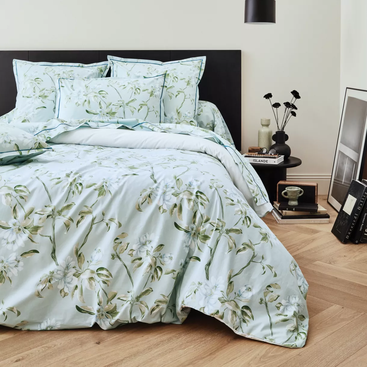 Housse de couette percale de coton (240 x 220 cm) Eléna Nil Verte