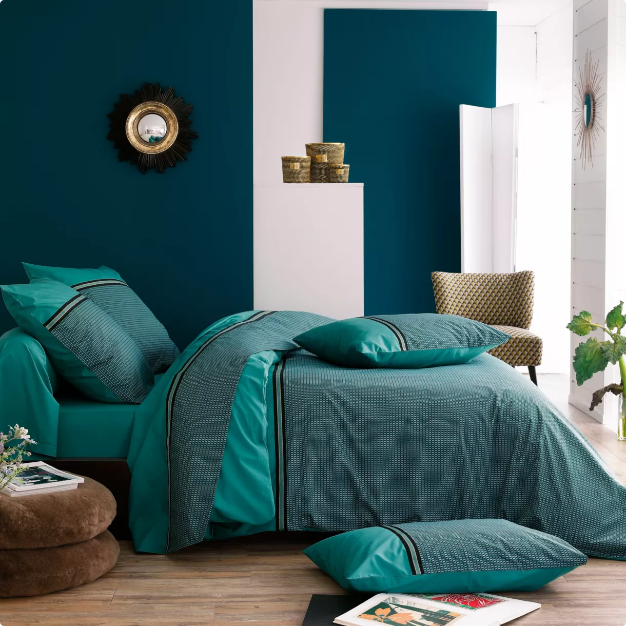 Housse de couette percale de coton (240 cm) Gustav Vert émeraude