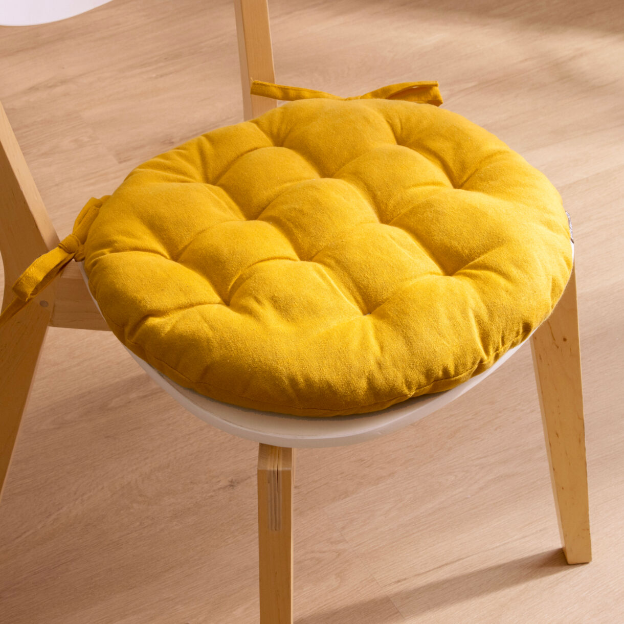 Coussin de chaise rond coton (40 cm) Pixel Jaune moutarde