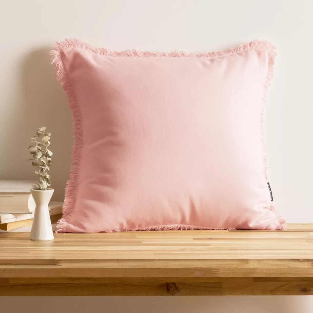 Coussin carré coton (45 x 45 cm) Pixel franges Rose poudré