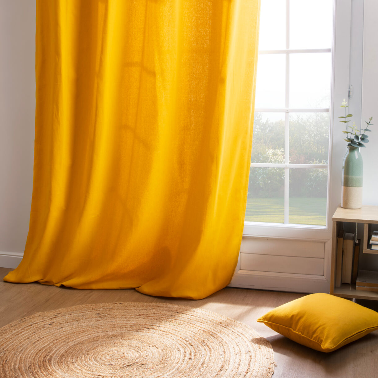 Cortina en algodón (140 x 260 cm) Pixel Amarillo mostaza