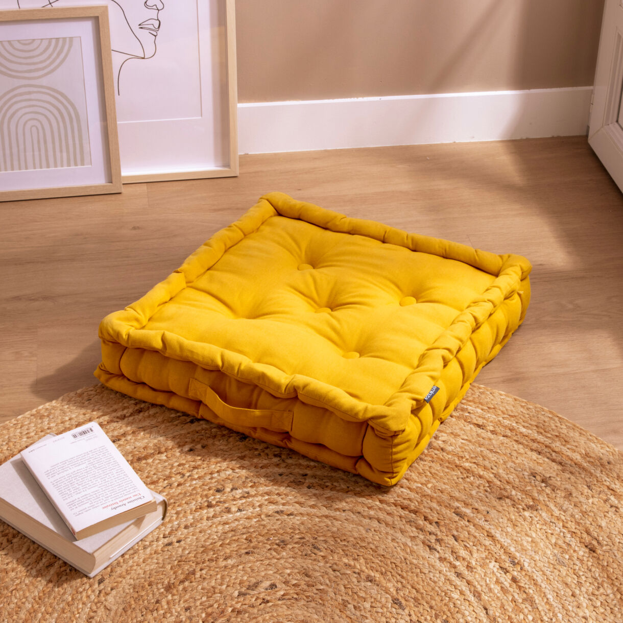 Cojín de suelo en algodón (50 x 50 cm) Pixel Amarillo mostaza